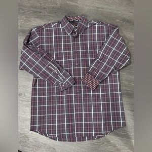 George Strait Collection by Wrangler Men's Burgundy and White Plaid Shirt
